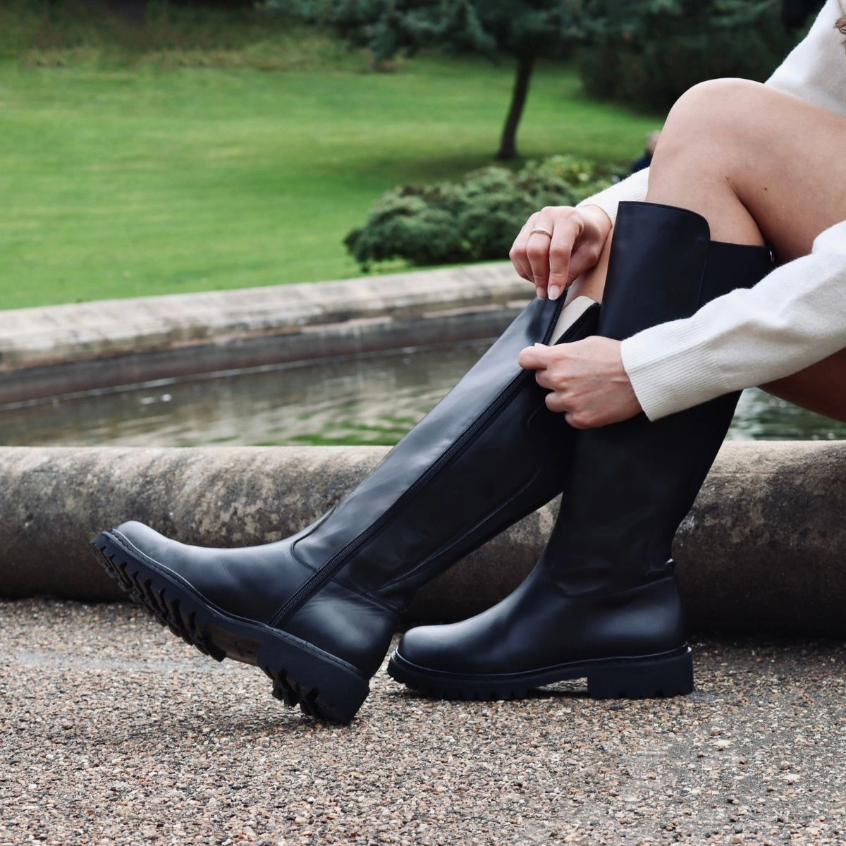 Luna - Ex-Wide Fit Knee High Boots - Black Leather