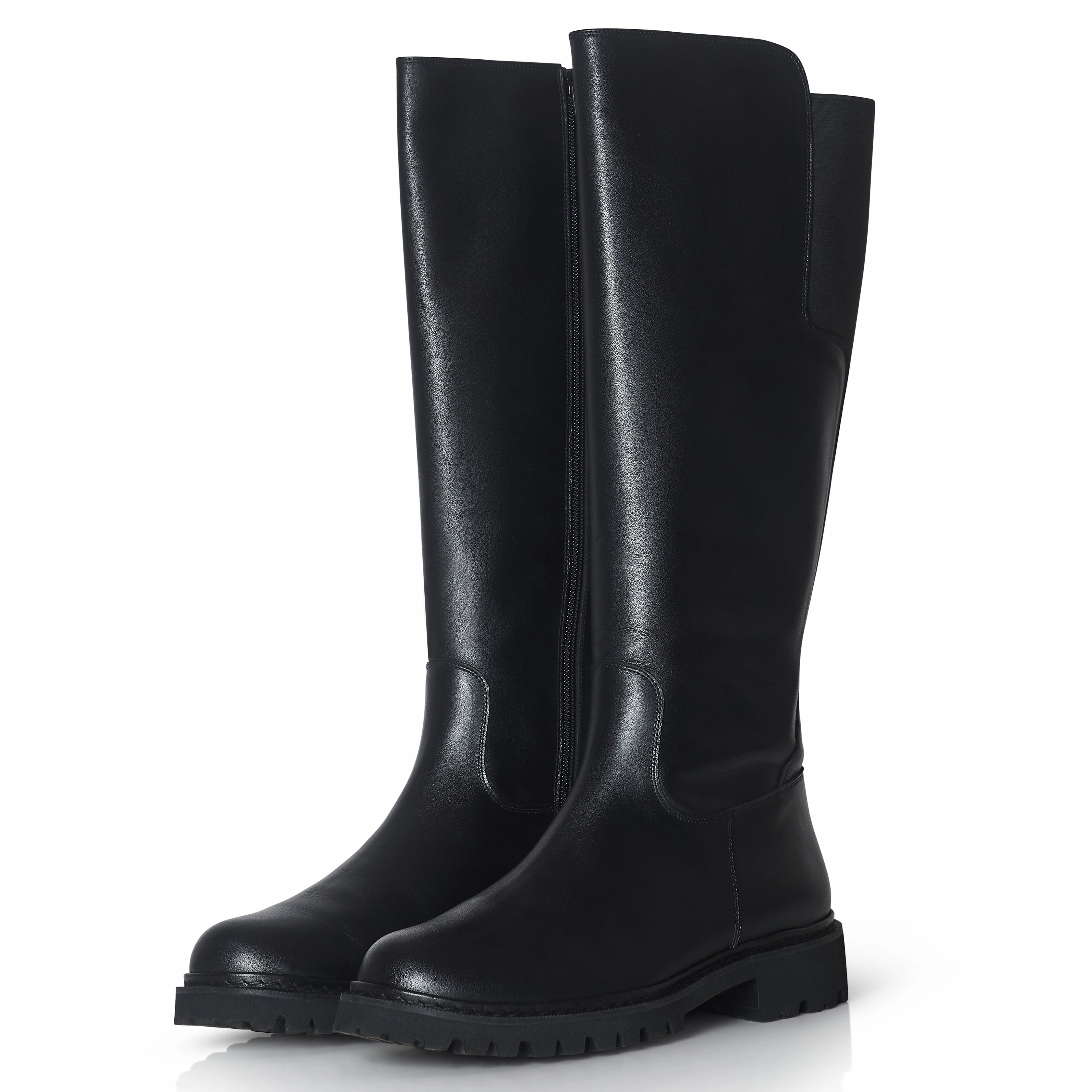 Pointed-toe Leather Knee-high Boots Luna - Ex-Wide Fit Knee High Boots - Black Leather