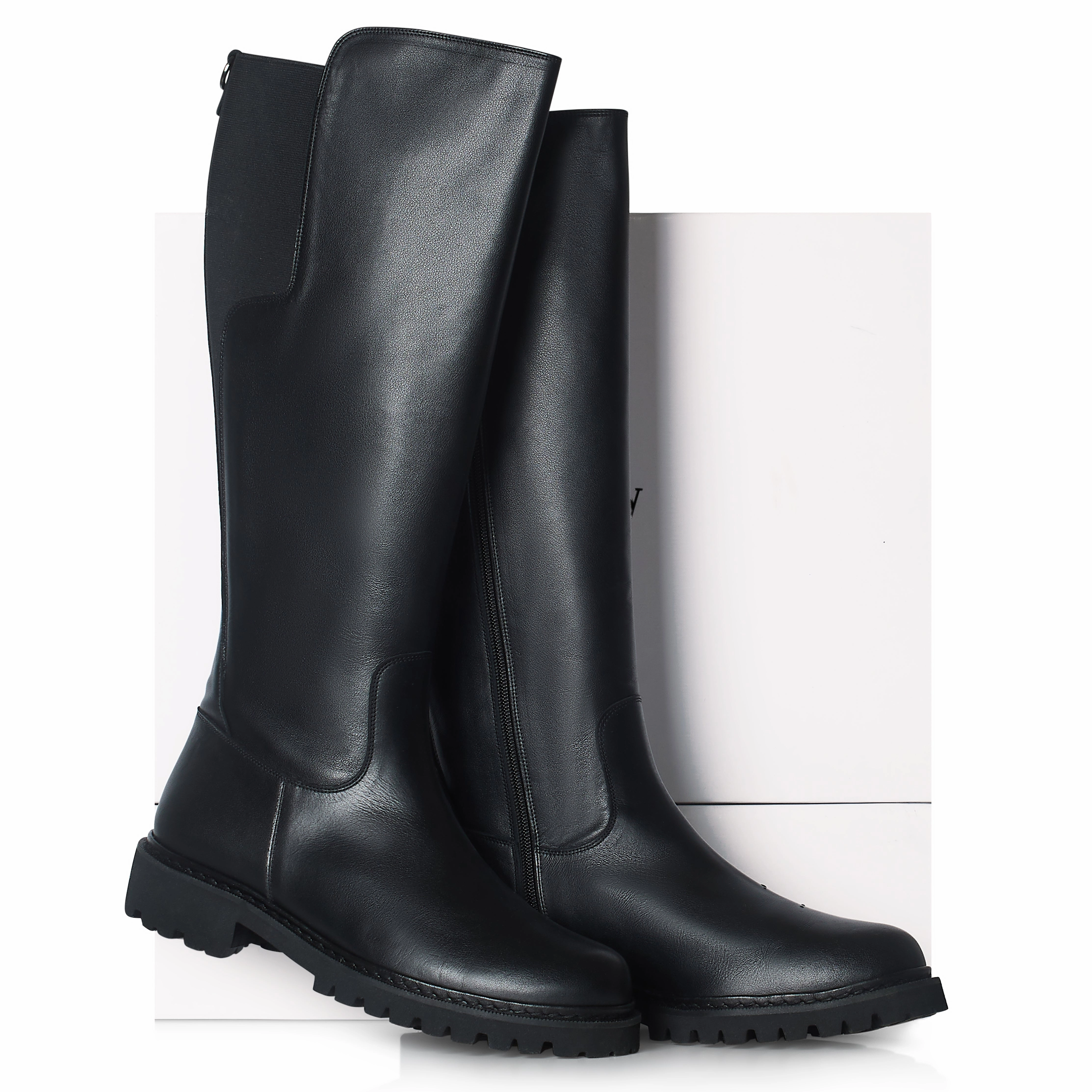 Luna - Ex-Wide Fit Knee High Boots - Black Leather