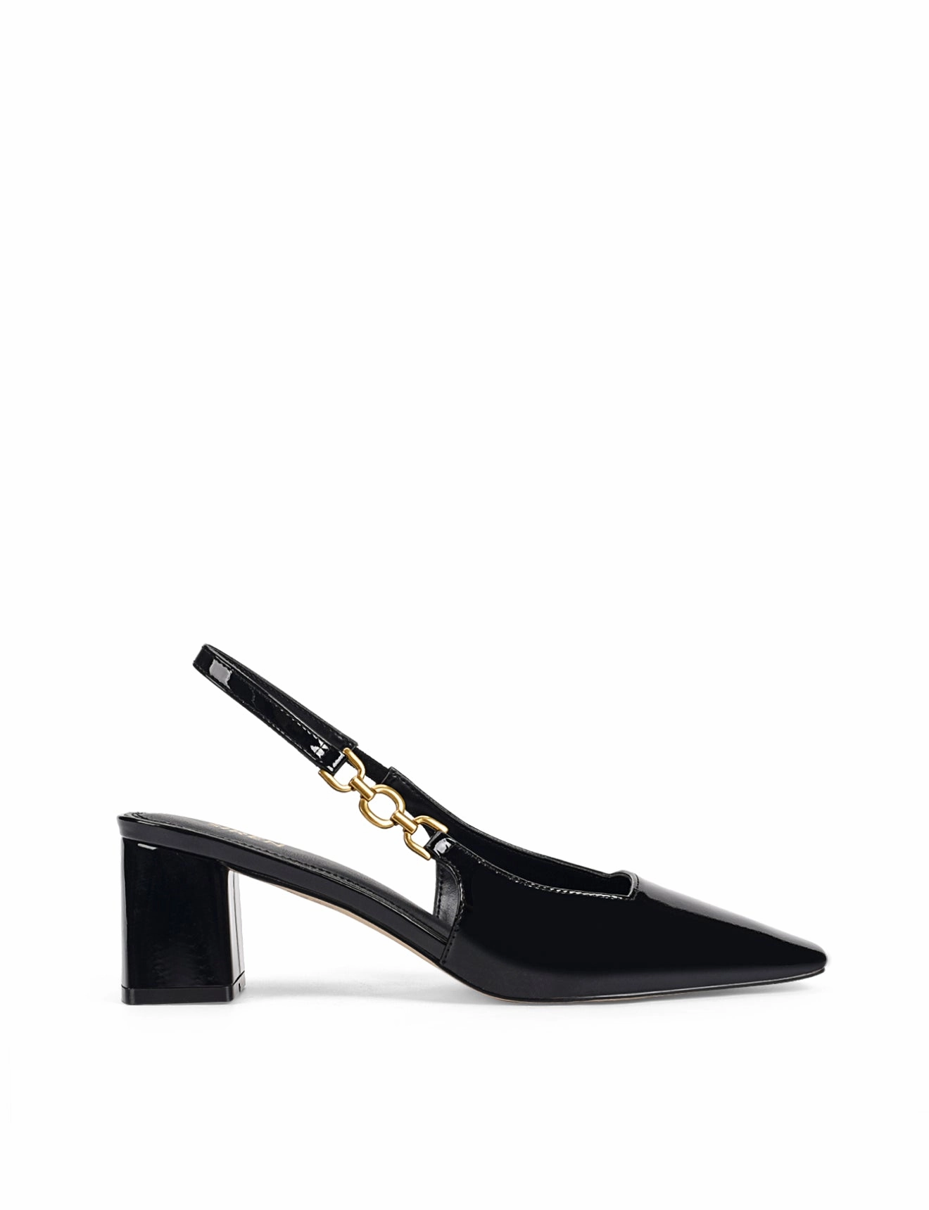 Renee Slingback Block Heels - Black Patent Leather High Heels 3.5 Inches