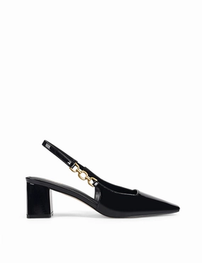 Winter Heel Shoes Renee Slingback Block Heels - Black Patent Leather