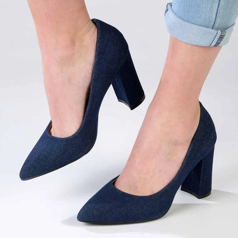 Ankle Boots Heel Madison Bora Low Block Heel Court - Dark Blue Denim