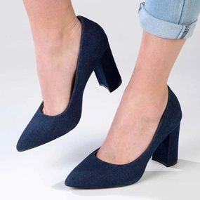 High Heels For Dress Madison Bora Low Block Heel Court - Dark Blue Denim
