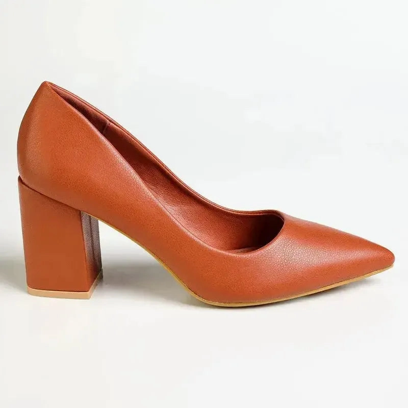 Jean High Heel Shoes Madison Patricia Block Heel Court - Tan