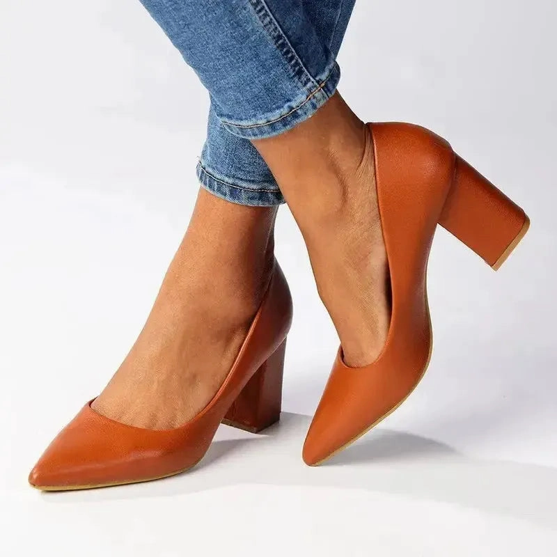 Madison Patricia Block Heel Court - Tan French High Heels