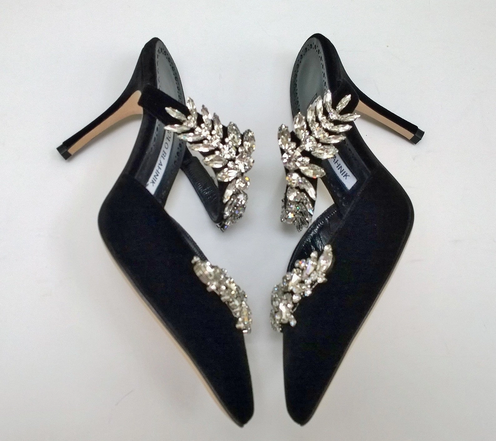 Manolo Blahnik Lurum 90 Black Velvet Rhinestone Mules Heels Low Spark Of High Heeled Boys Lyrics