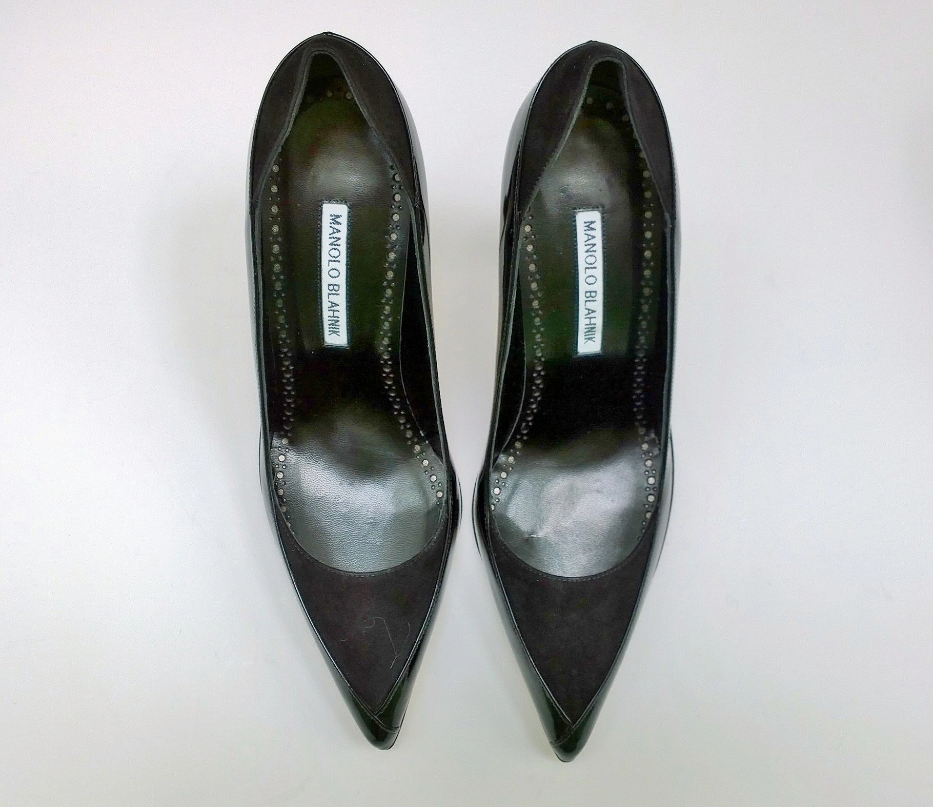 Manolo Blahnik Rasida 105 Black Patent and Suede Heels Slingback High Heel Sandals