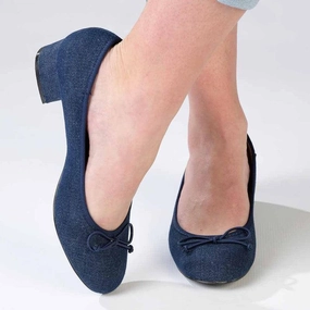 Shoes High Heels Platform Madison Belen Low Block Heel Court with Bow - Dark Blue