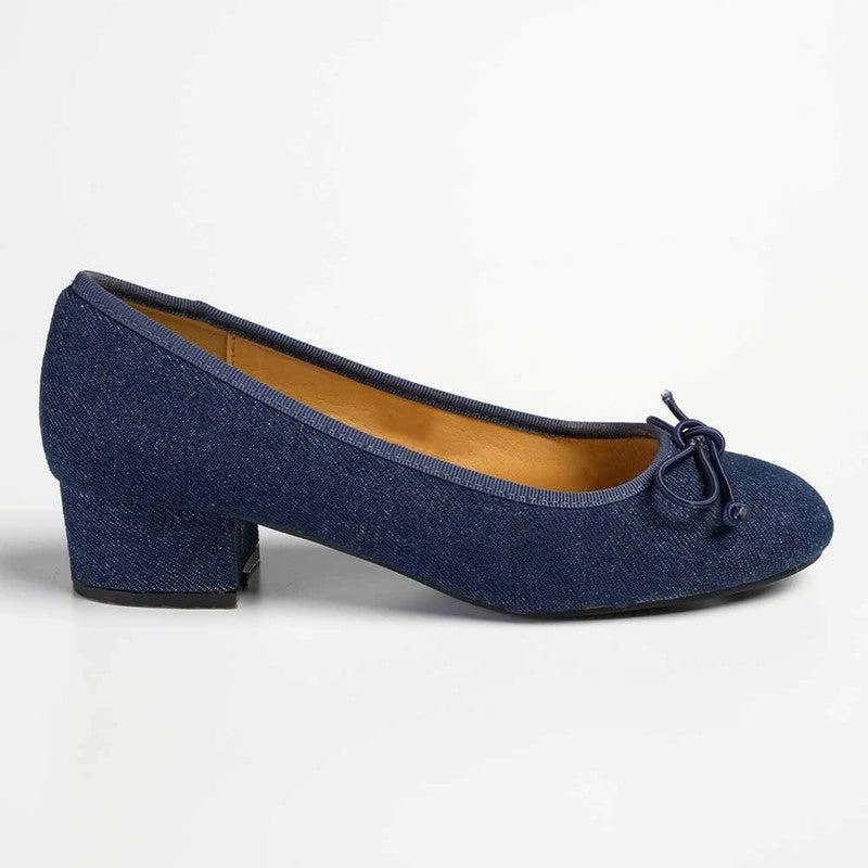 Foot High Heels Madison Belen Low Block Heel Court with Bow - Dark Blue