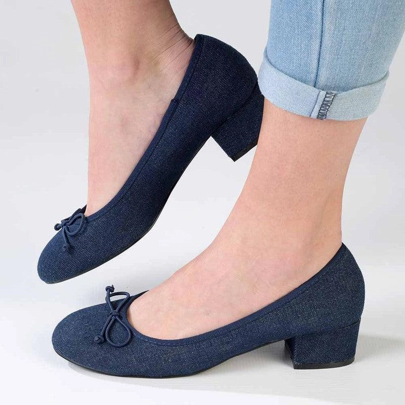 Madison Belen Low Block Heel Court with Bow - Dark Blue High Heel Sayings