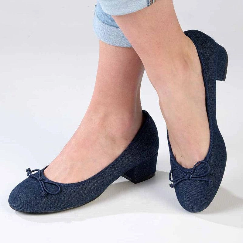 Madison Belen Low Block Heel Court with Bow - Dark Blue High Heels Mit Glitzer