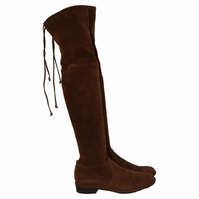 Stuart Weitzman Lowland Over-The-Knee Boots in Brown Suede Motorcycle Boots Tall
