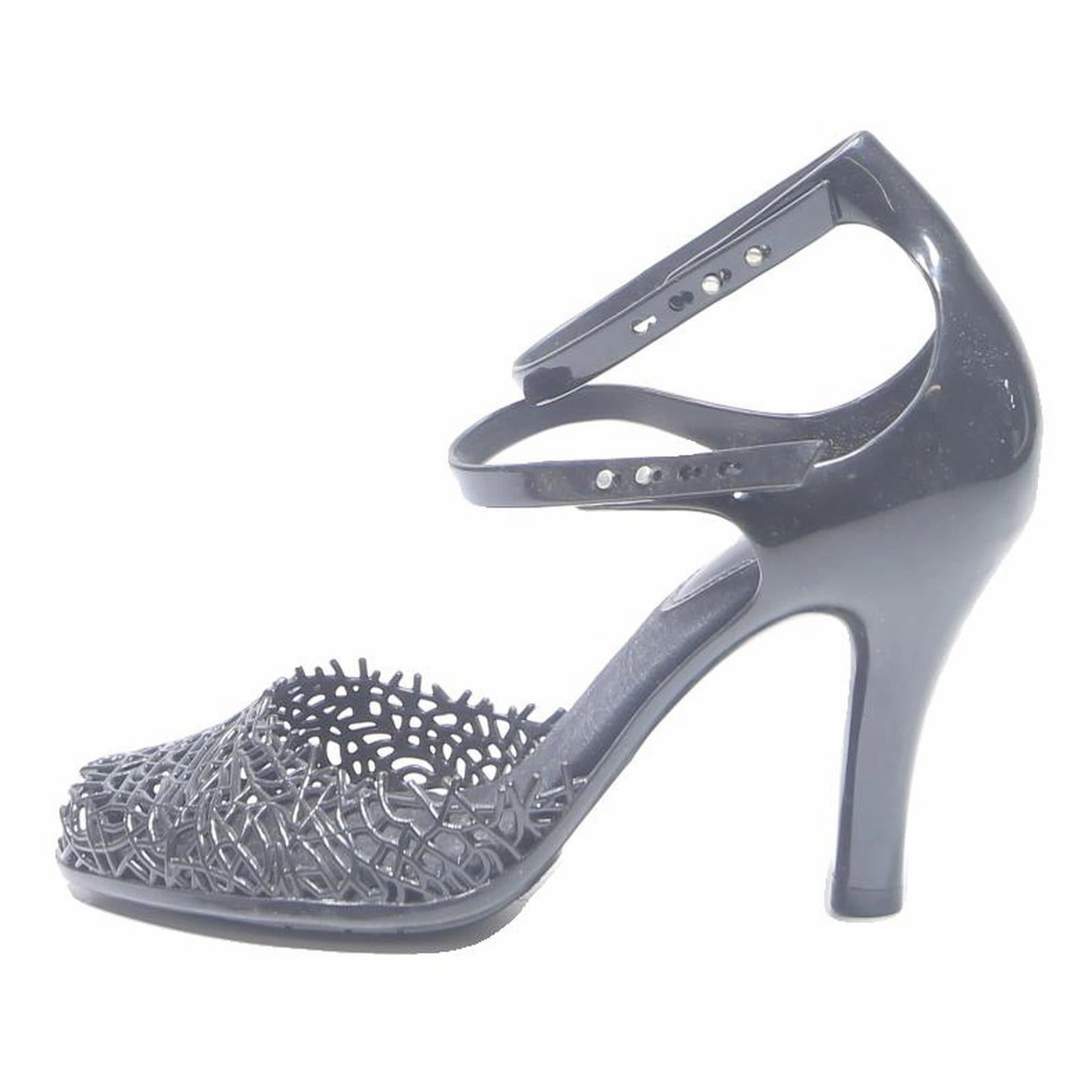 MELISSA Womens Black Strappy Heels Synthetic UK 6.5 Elegant Summer Footwear Low Heel Knee Boots