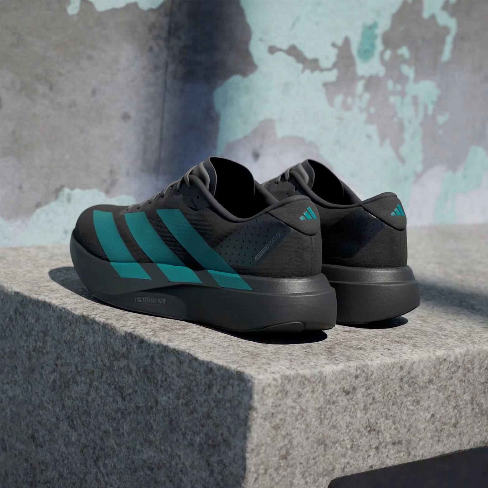 Men's Adizero EVO SL Running Shoes Core Black / Pure Teal / Grey Four Best Adidas Shoe