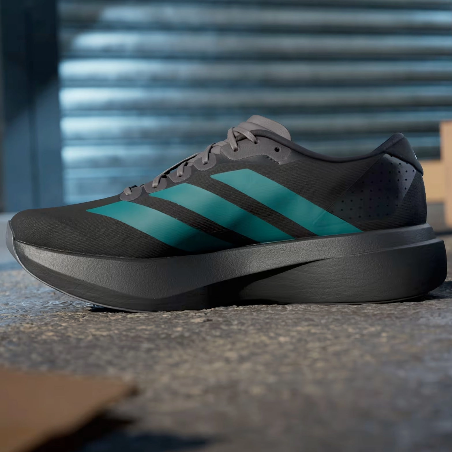 Adidas Izzy Shoes Men's Adizero EVO SL Running Shoes Core Black / Pure Teal / Grey Four