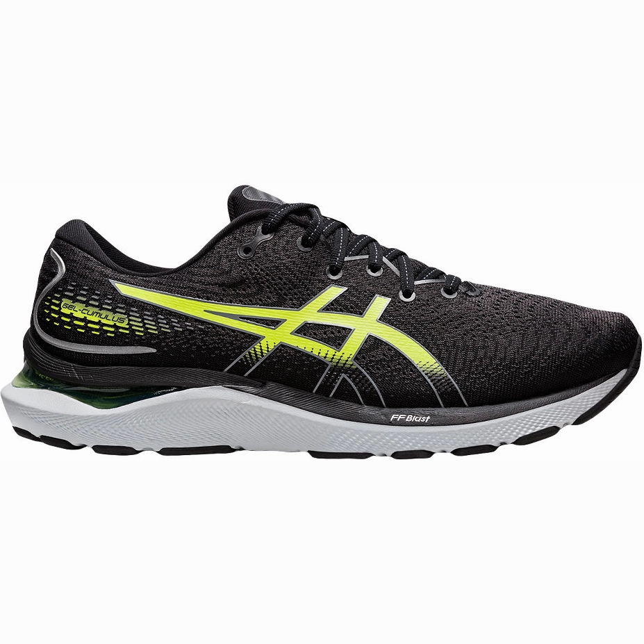 High Arch Running Shoes Asics Men's Asics Gel-Cumulus 24, Black/Hazard Green, 12.5 D Medium