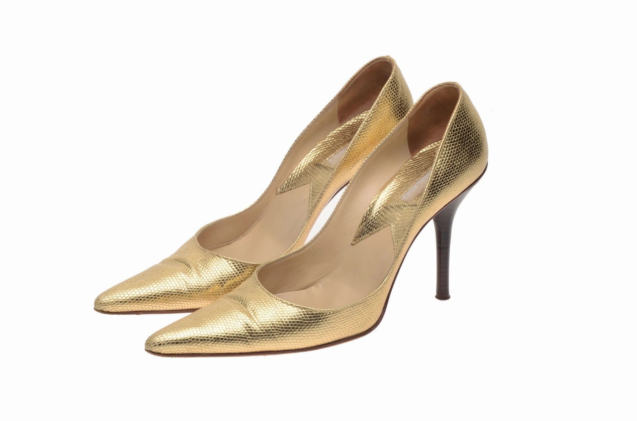 Michael Kors - Gold Lizard Point Toe Heels - US 8 Walk In High Heels