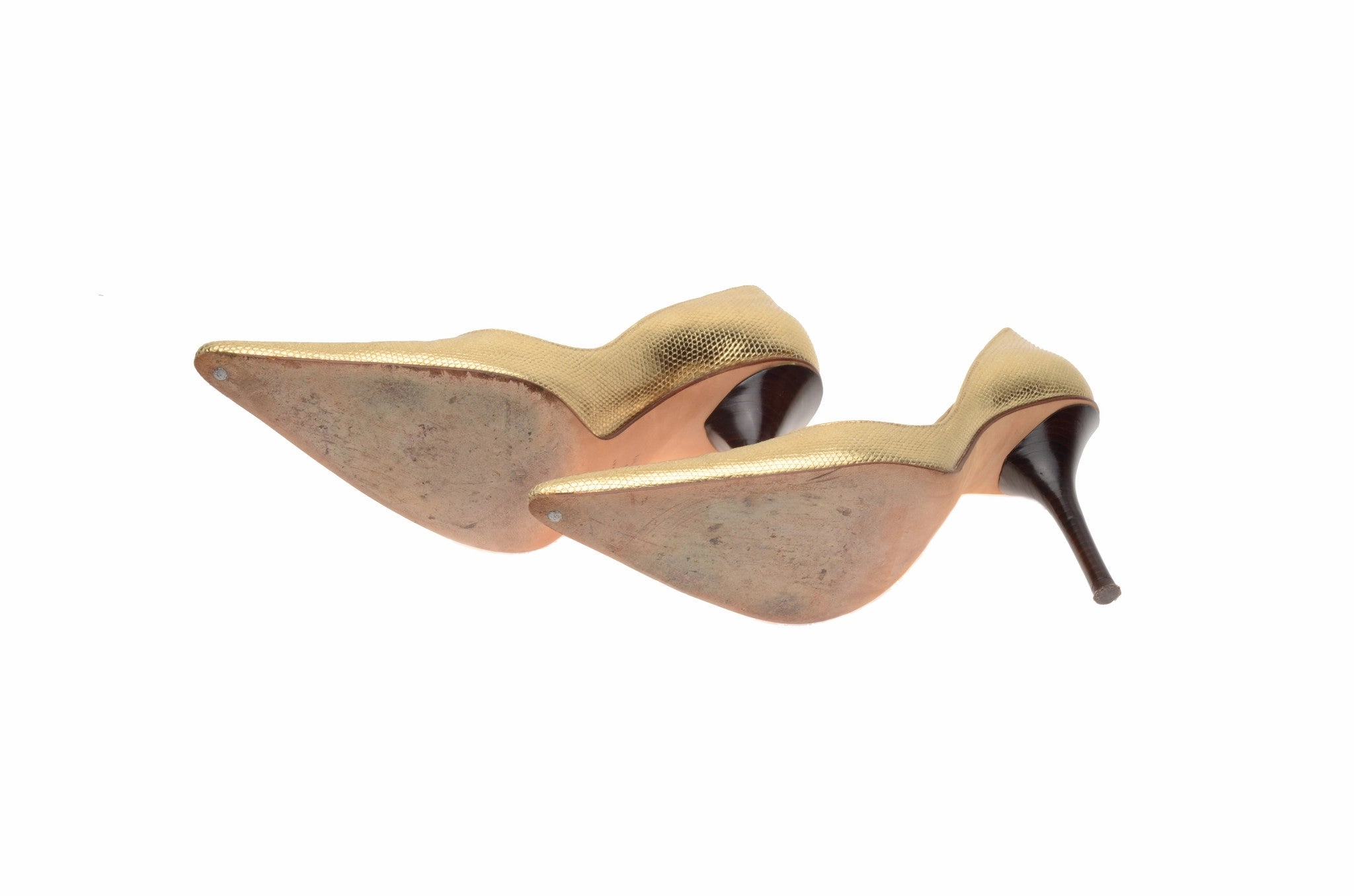 Michael Kors - Gold Lizard Point Toe Heels - US 8 Nudes In High Heels