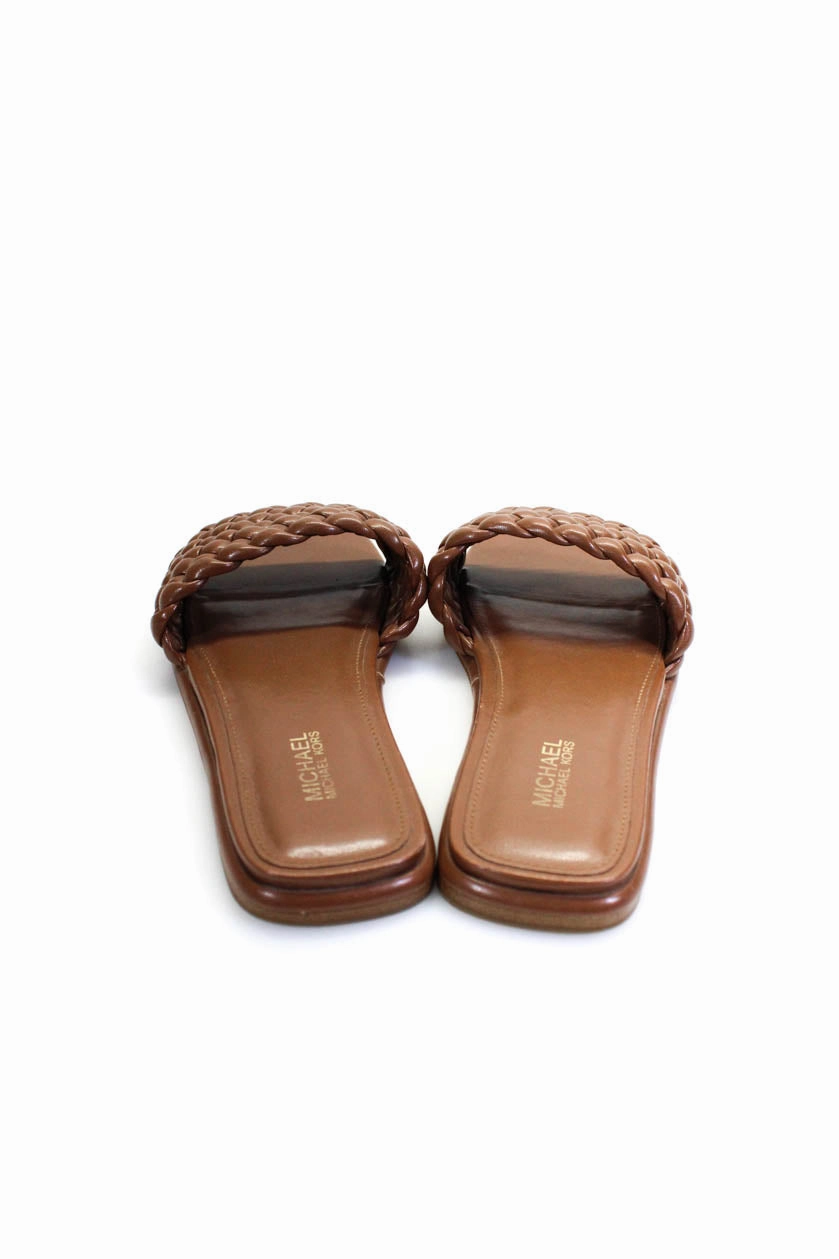 Michael Michael Kors Womens Woven Leather SIngle Strap Sandals Brown Shoes For Flat Feet Toddler