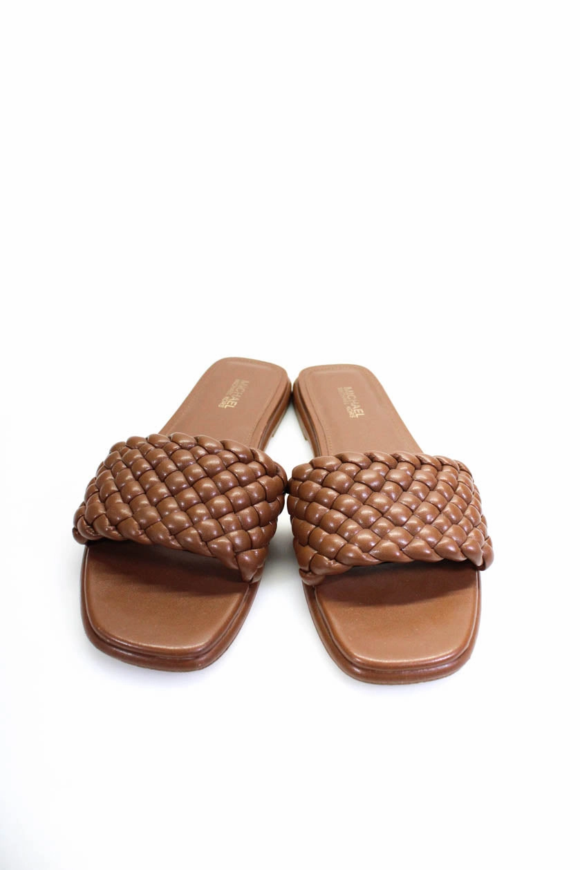 Michael Michael Kors Womens Woven Leather SIngle Strap Sandals Brown Best Cardio Shoes For Feet