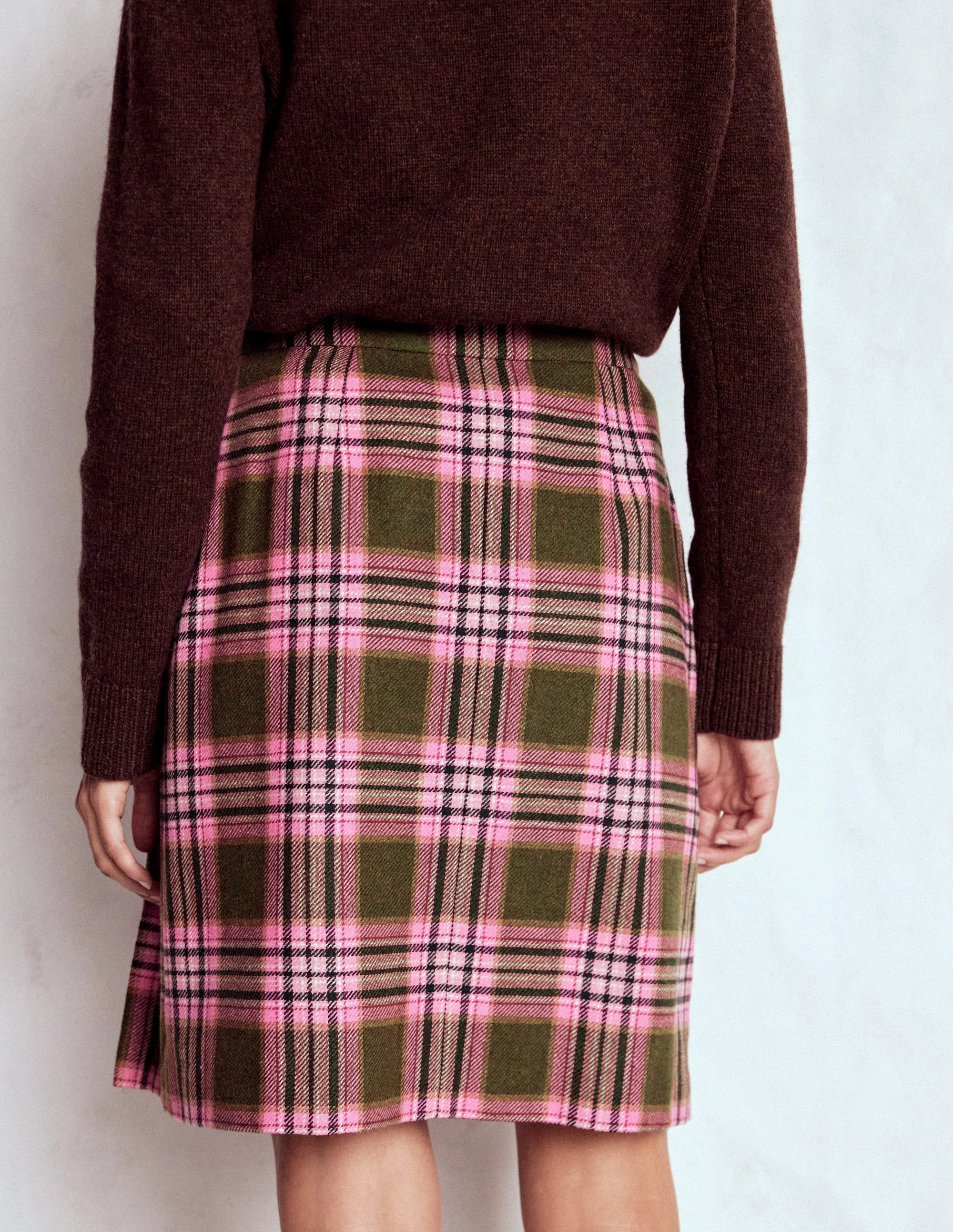Helen Wool Kilt Skirt-Olive, Green and Pink Check No Heel Knee High Boots