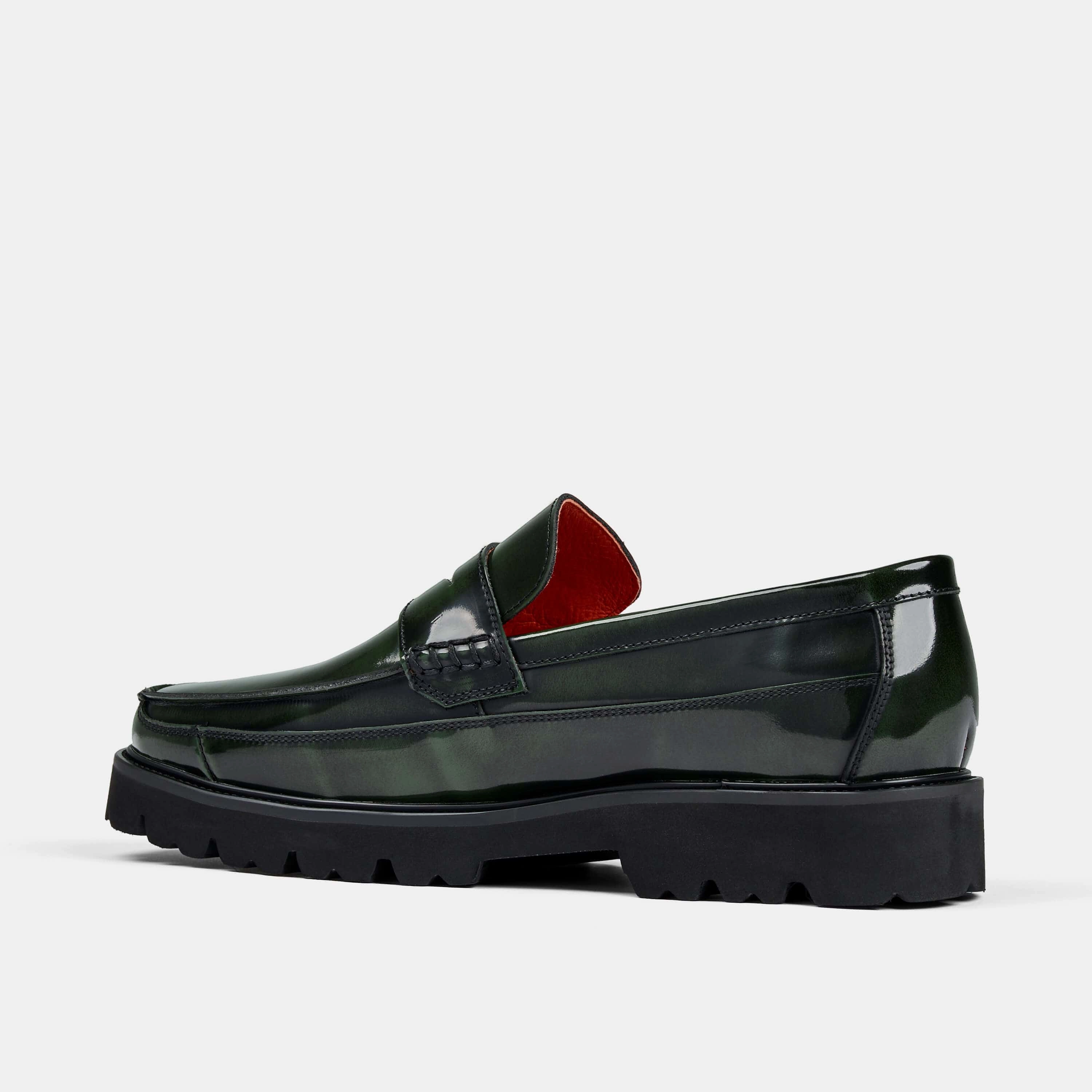 Adler Dark Green Patent Leather Penny Loafers Loafers Wide Fit