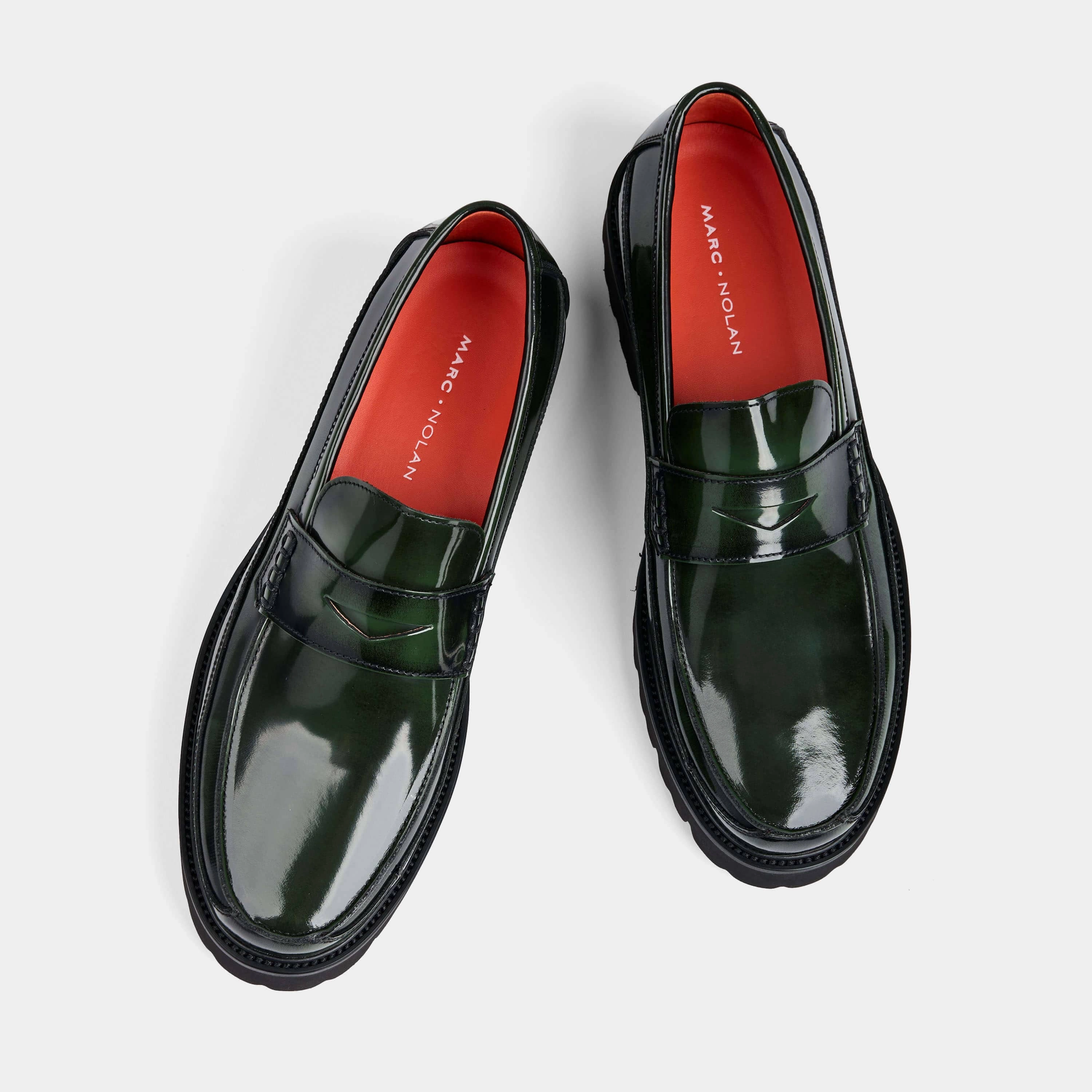 Adler Dark Green Patent Leather Penny Loafers Maison Loafers