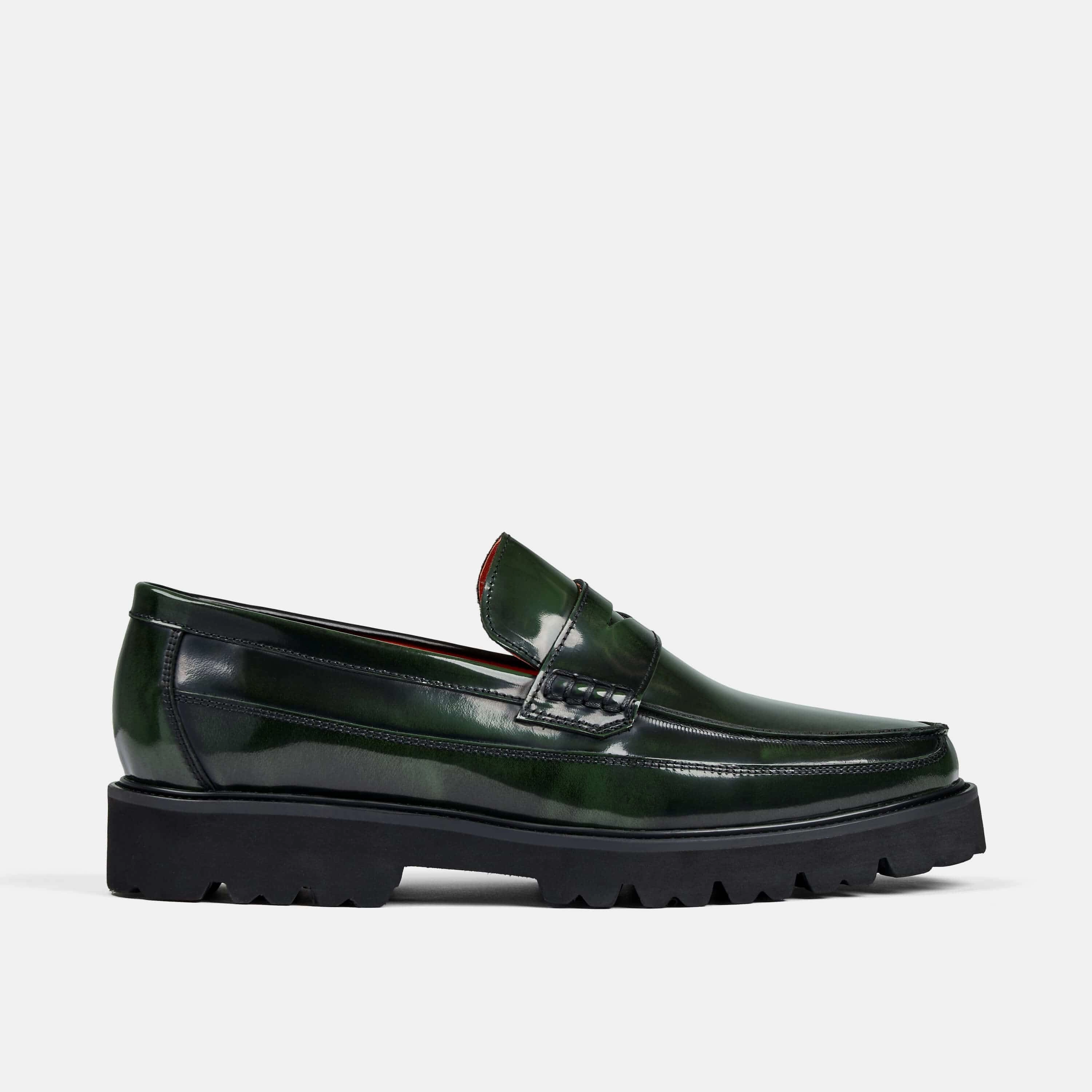 50s Penny Loafers Adler Dark Green Patent Leather Penny Loafers
