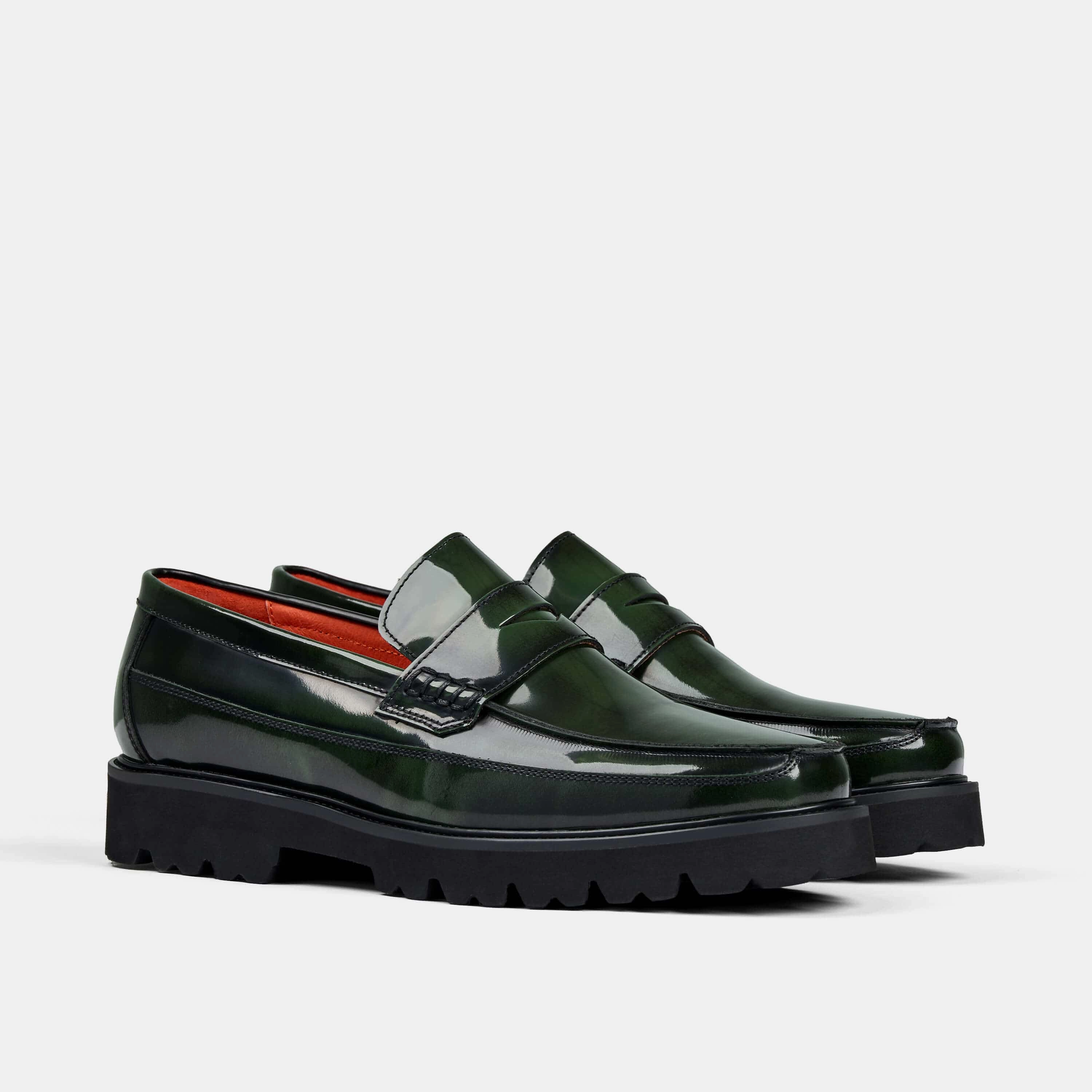 Braided Loafers Adler Dark Green Patent Leather Penny Loafers