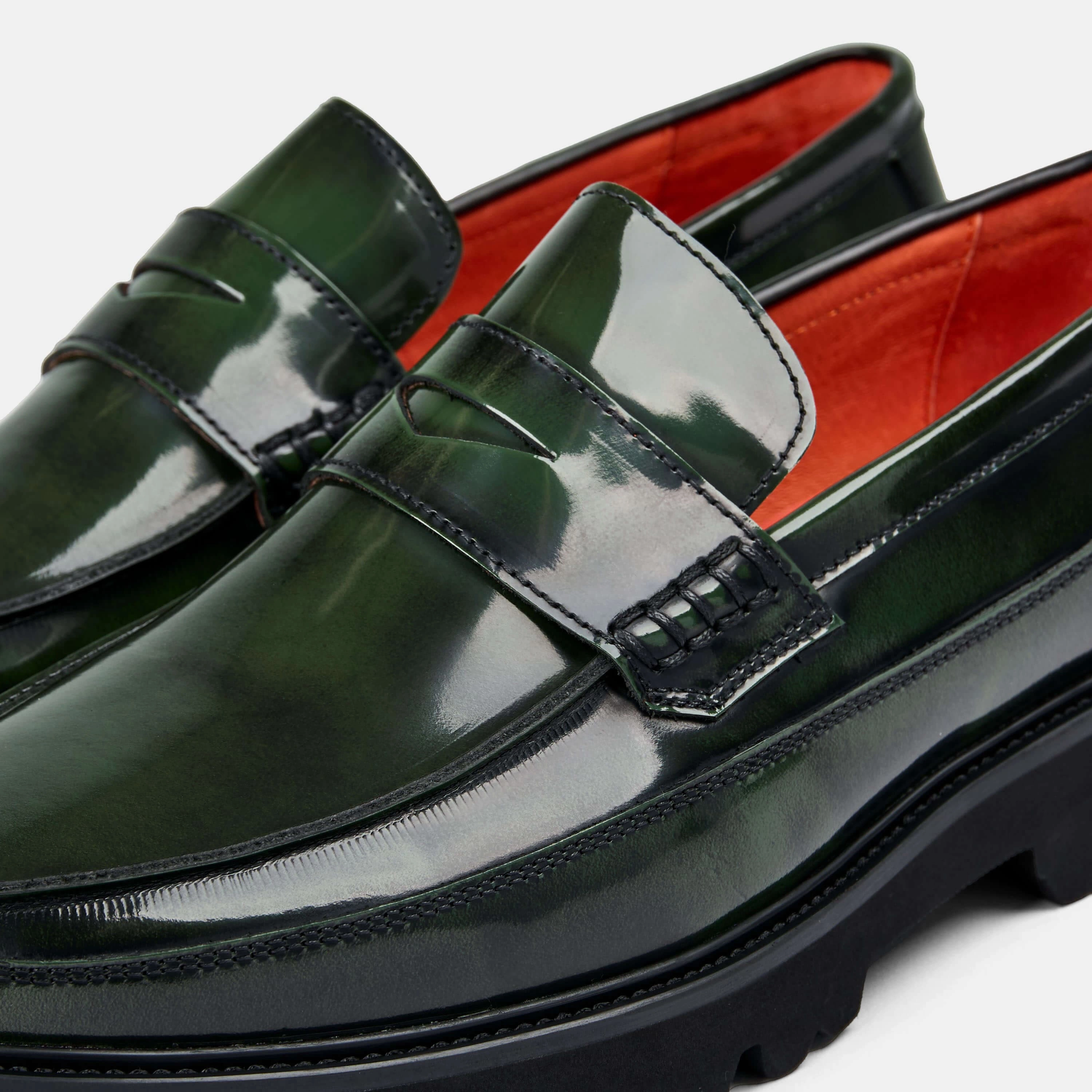 Adler Dark Green Patent Leather Penny Loafers Earth Spirit Penny Loafers