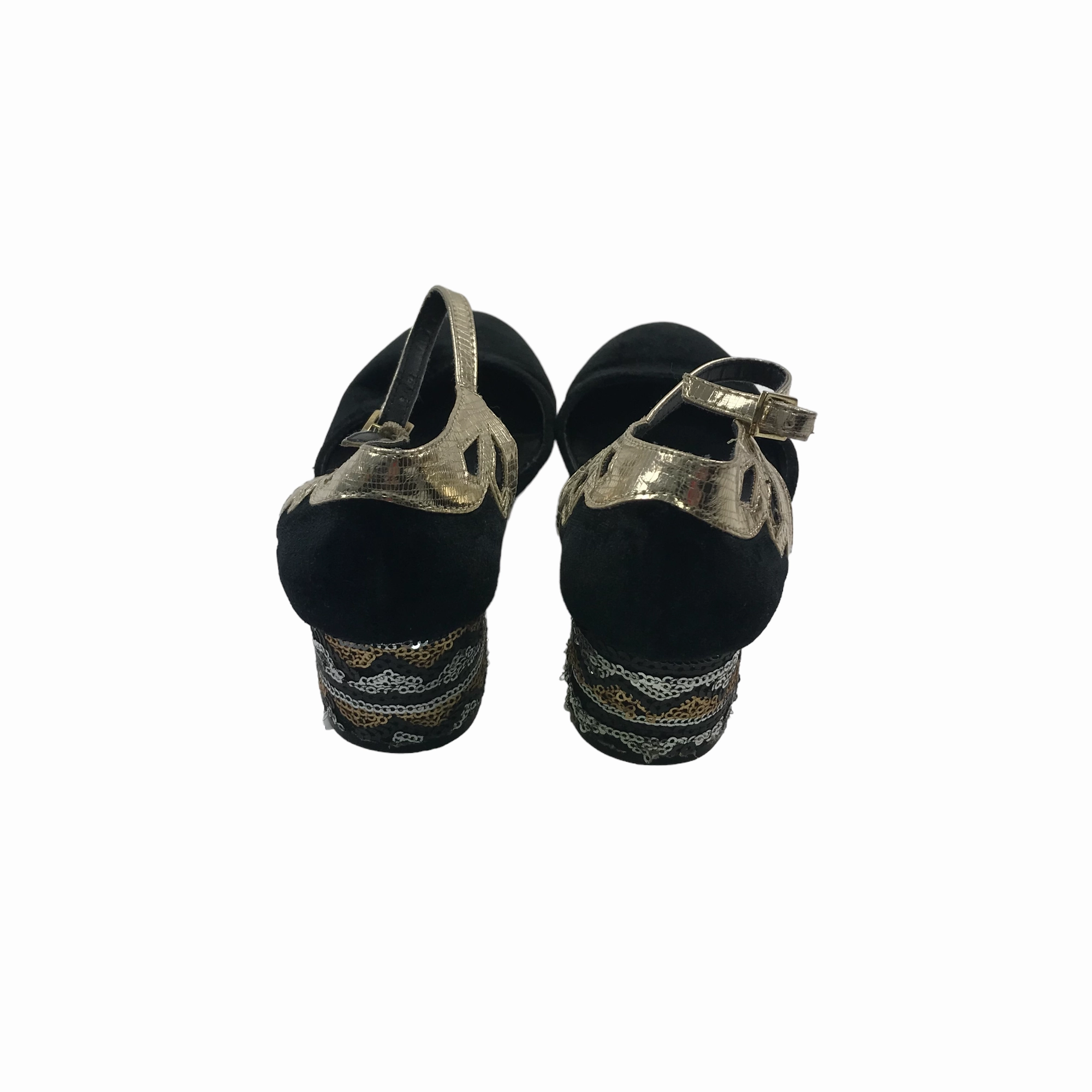 Monsoon Storm Black and Golden Chunky Heels Shoe Size 3 Newest High Heels