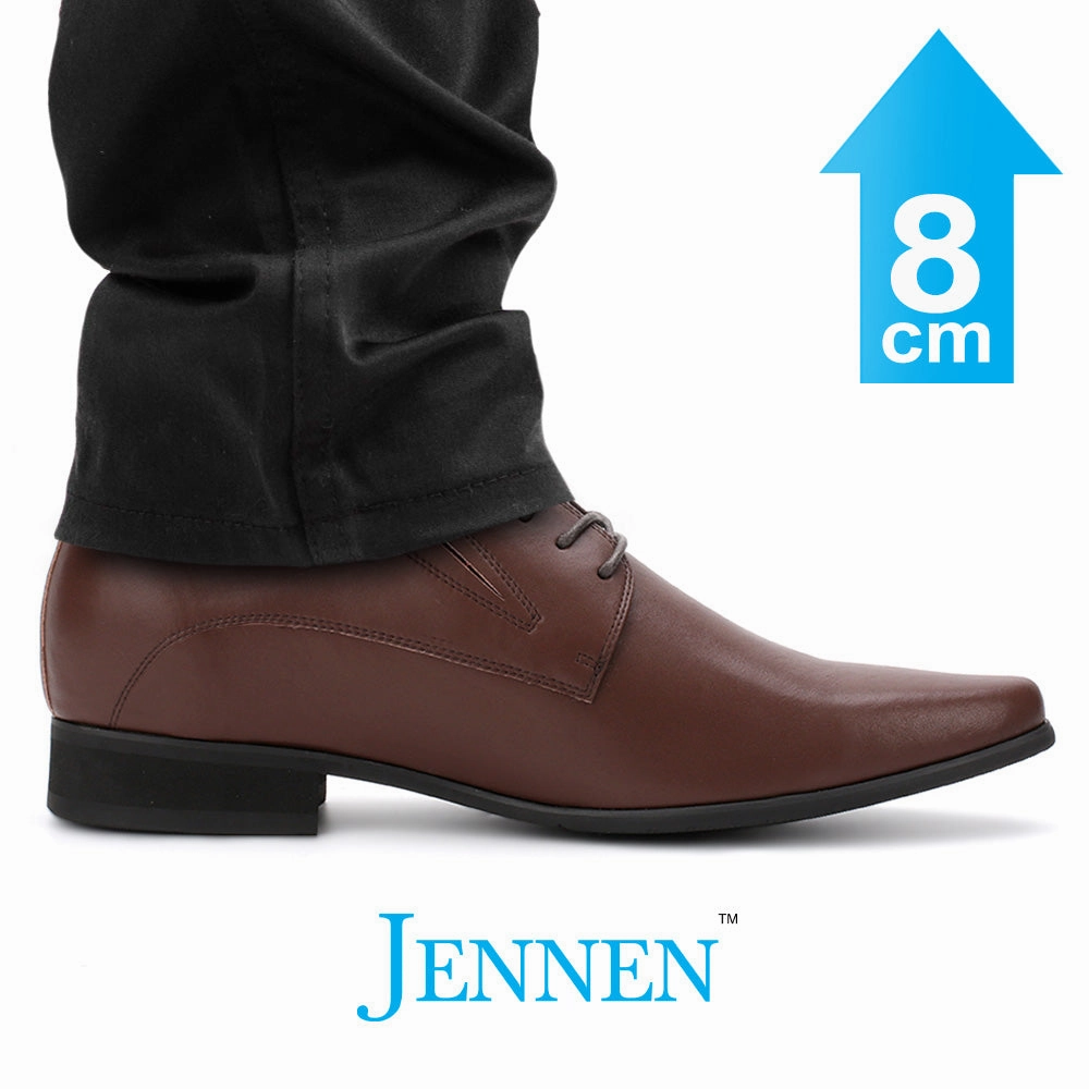 Mr. Parkinson Brown Vegan 8cm | 3.2 Inches Taller Formal Heeled Shoes Lace Up Shoes Without Tying Them