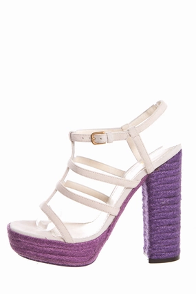 High Heel Latina YSL Cream & Purple Jute Woven Heels SZ 35.5