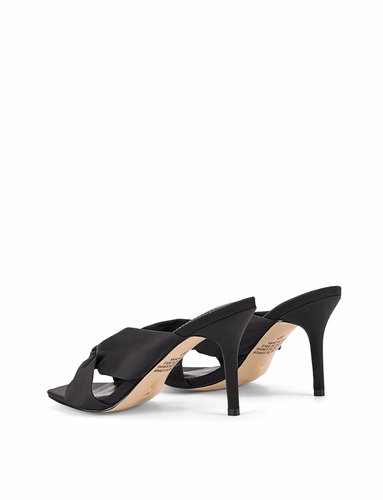 Nicola Satin Knot Mules - Black Satin Glass Slipper High Heels