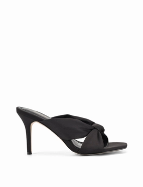 Nicola Satin Knot Mules - Black Satin High Heels Crossdressers