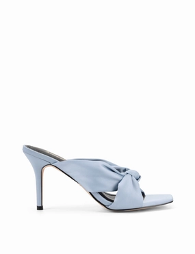 Nicola Satin Knot Mules - Blue Satin High Heels On My Tippies