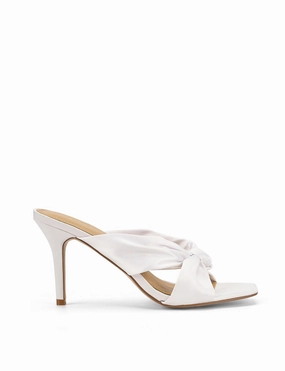 High Heel Lamp Nicola Satin Knot Mules - Ivory White Satin
