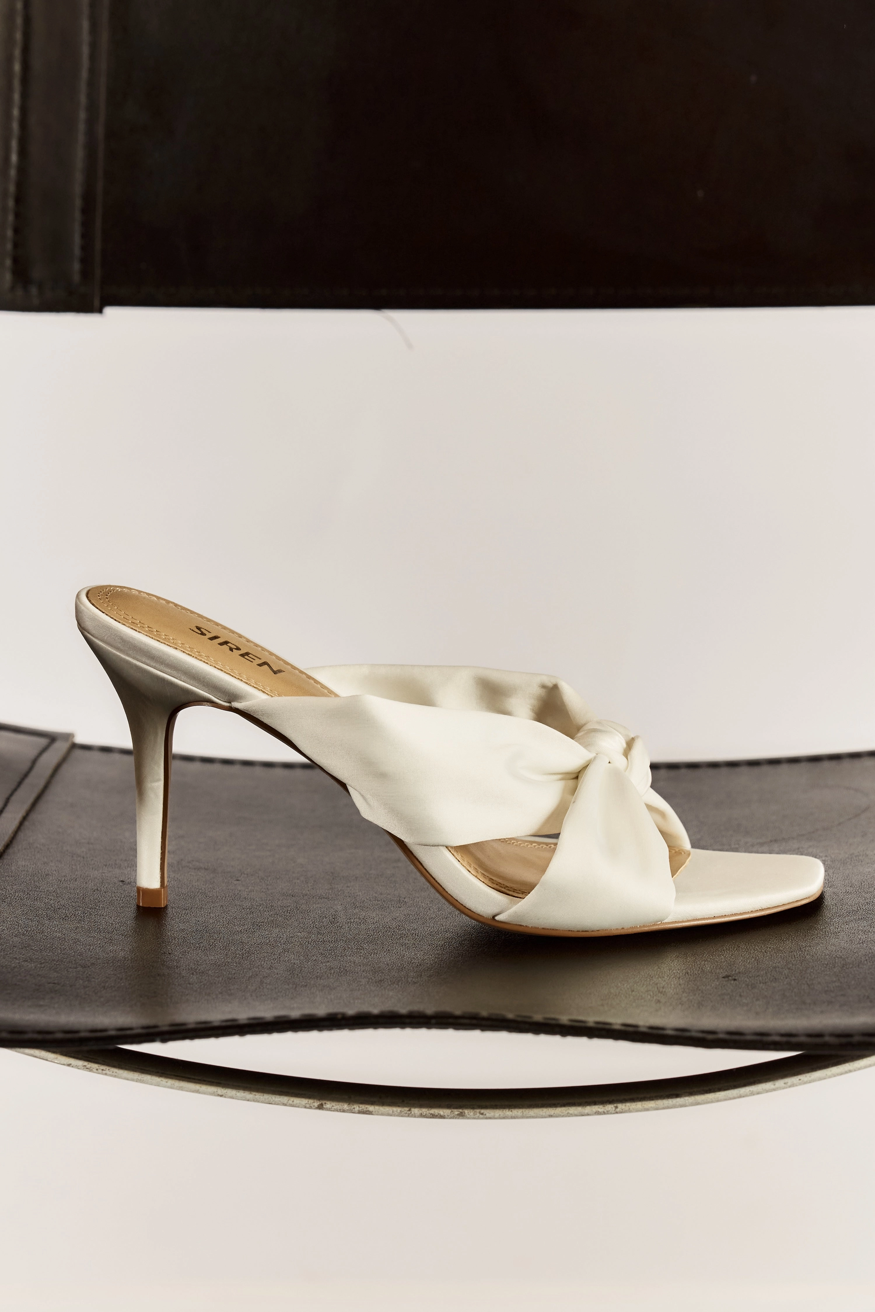 Nicola Satin Knot Mules - Ivory White Satin High Heel Gun