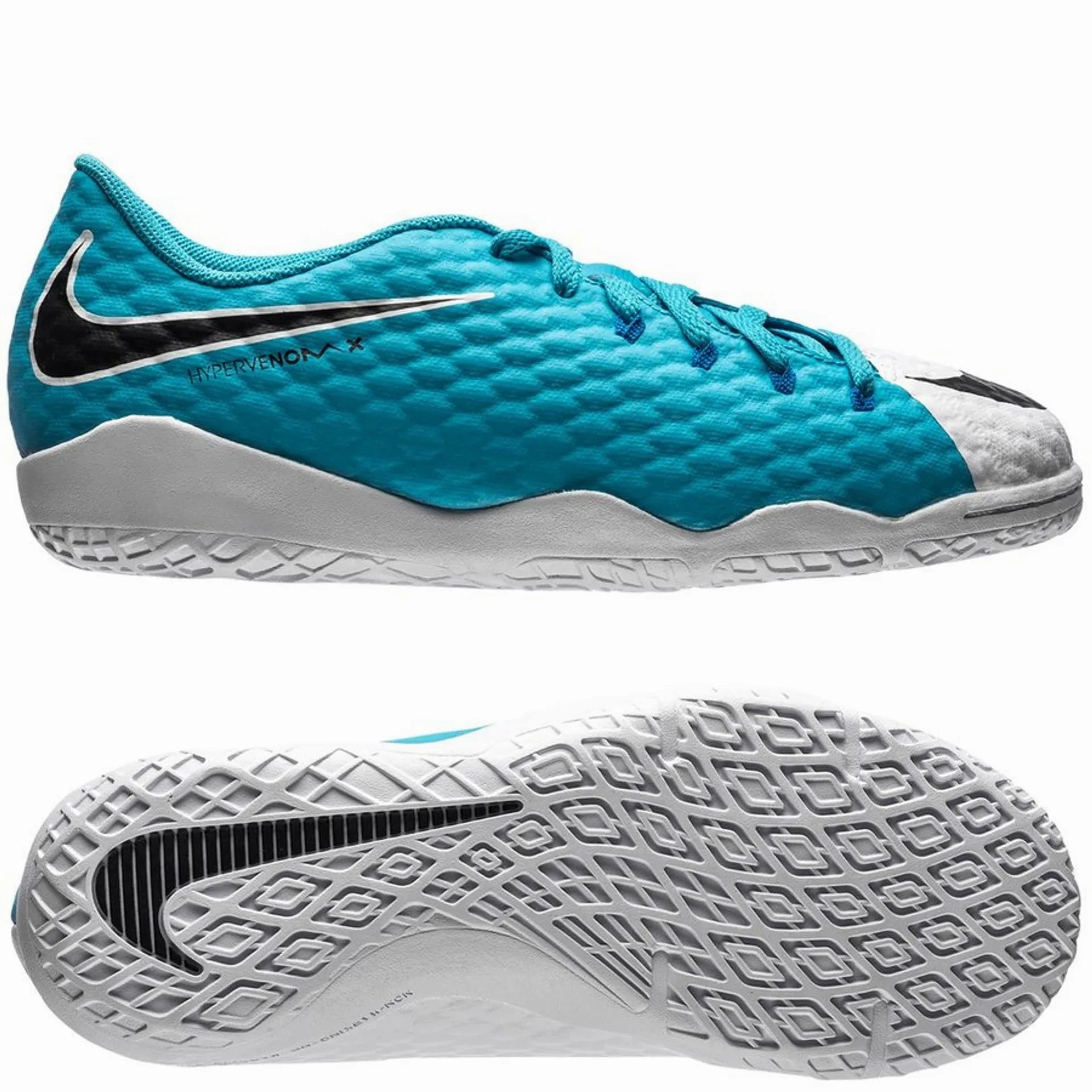 Nike Jr HypervenomX Phelon III IC Indoor Soccer Shoes - White/Black/Photo Blue Nike Infant Shoe