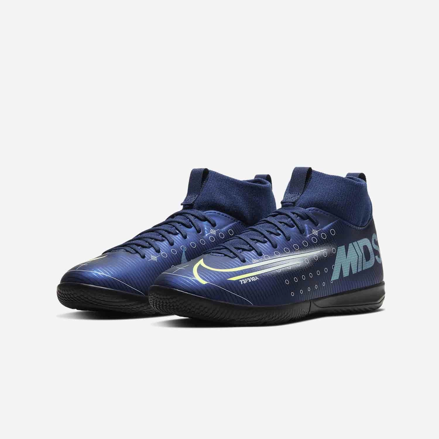 Nike JR Superfly 7 Academy IC Indoor Soccer Shoes - Blue Void/Barely Volt/White Nike Lifting Shoes Romaleos