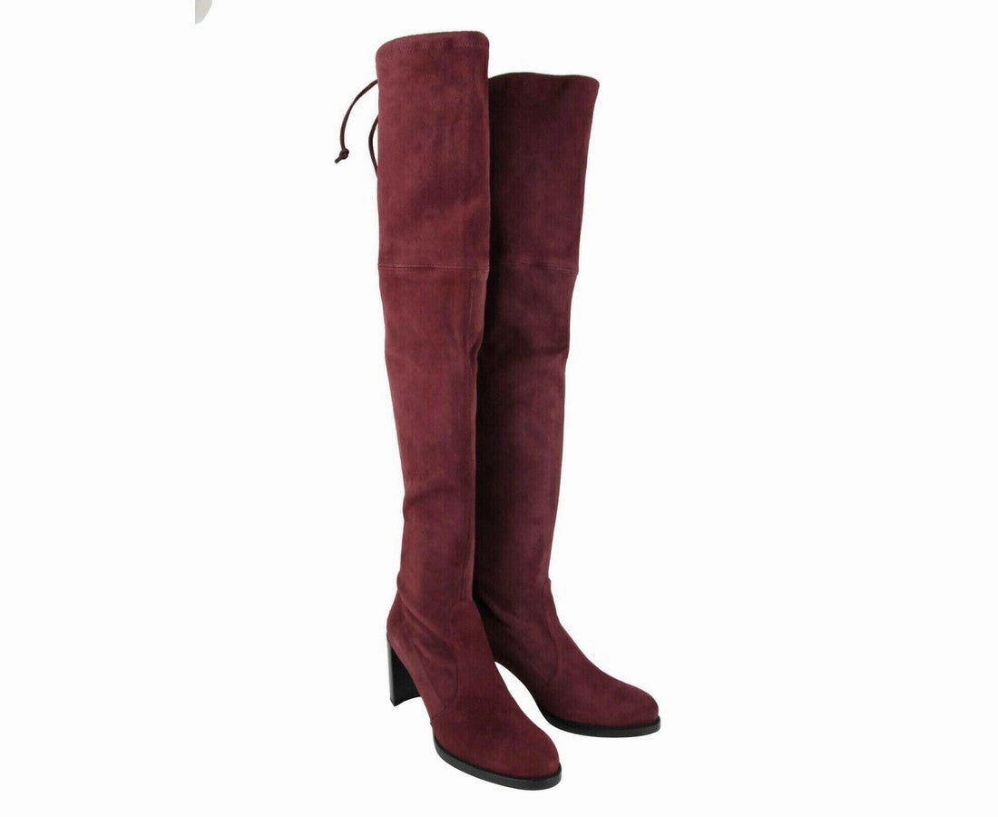 Rhinestone Knee High Boots Stuart Weitzman Women's Tipland Cabernet  Suede Over the Knee Boot