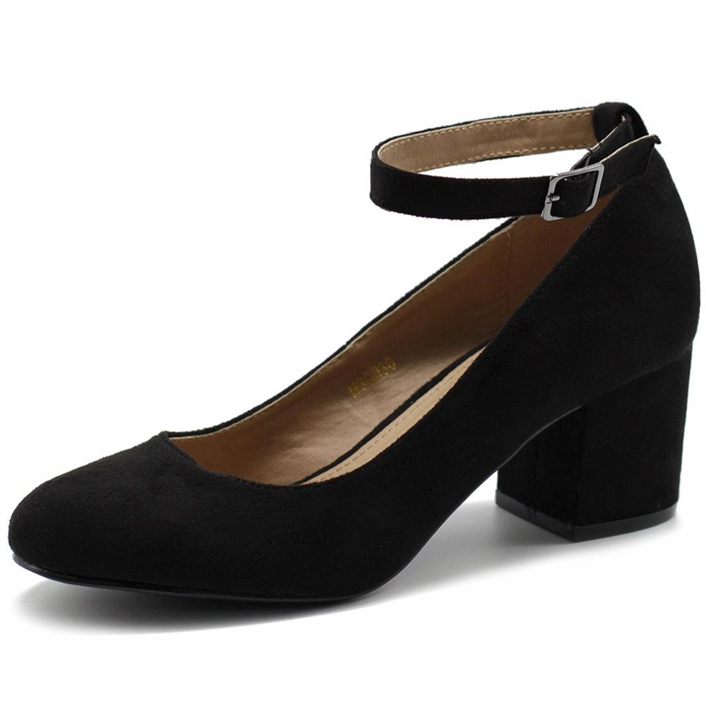 Running Shoes With Higher Heel Drop Ollio Womens Shoe Faux Suede Basic Chunky Mid Heel Ankle Strap Pumps