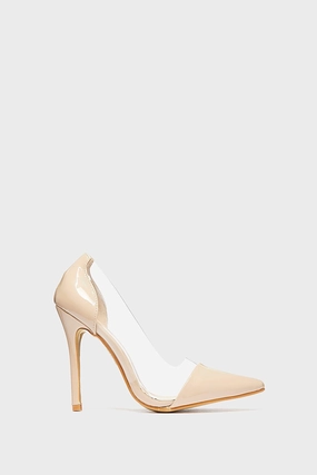 Nude Patent See Through Pvc Court Heels Louboutin Spiked High Heels