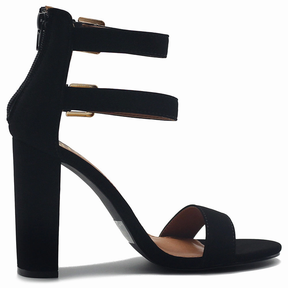 Ollio Women's Shoes Double Ankle Strap Zip Up Chunky High Heel Sandals 7 Inches High Heels Shoes