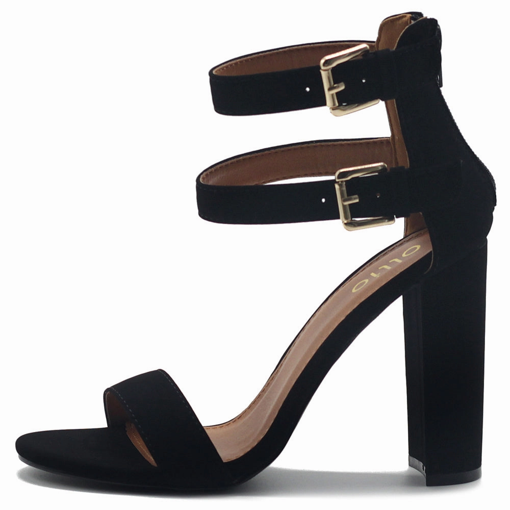 Sex And The City High Heels Ollio Women's Shoes Double Ankle Strap Zip Up Chunky High Heel Sandals