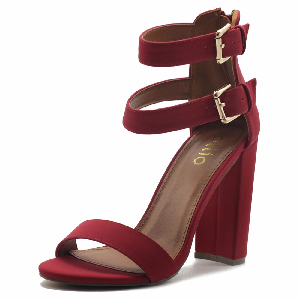 Ollio Women's Shoes Double Ankle Strap Zip Up Chunky High Heel Sandals High Heel Stiletto Mules