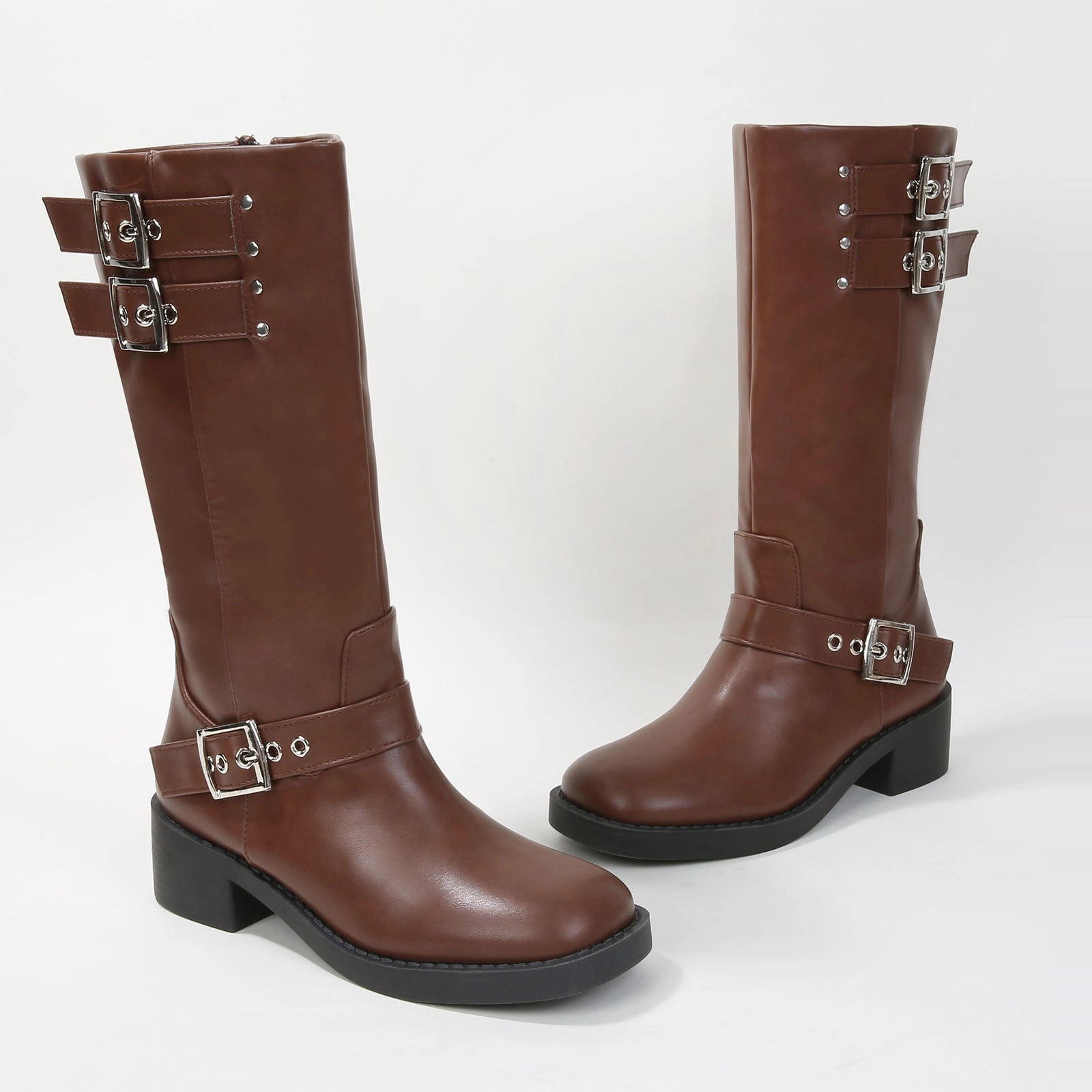 Passion Moto Buckle Mid-Calf Boots Boots On The Ground