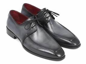 Paul Parkman Gray and Black Apron Derby Shoes For Men (ID#13SX51) Ladies Leather Lace Up Shoes