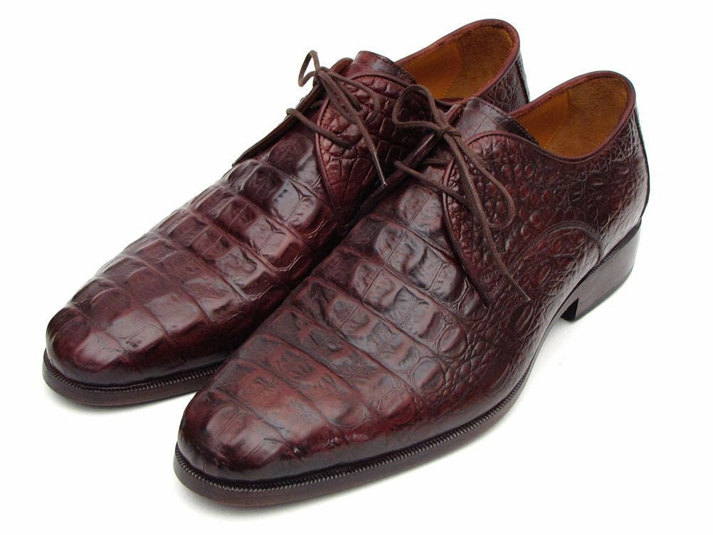 Lace-up Shoes Casual Paul Parkman Men's Brown and Bordeaux Crocodile Embossed Calfskin Derby Shoes (ID#1438BRD)