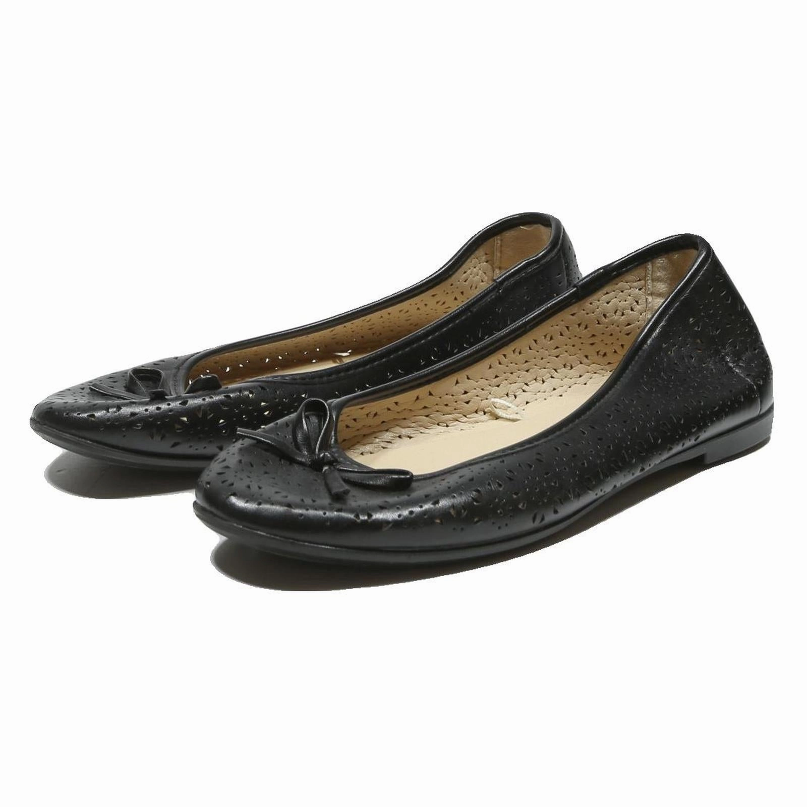 CAMPRELLA Womens Leather Ballet Shoes Black UK 8 Perforated Bow Detail Elegant Climbing Shoe Repair Boulder Co